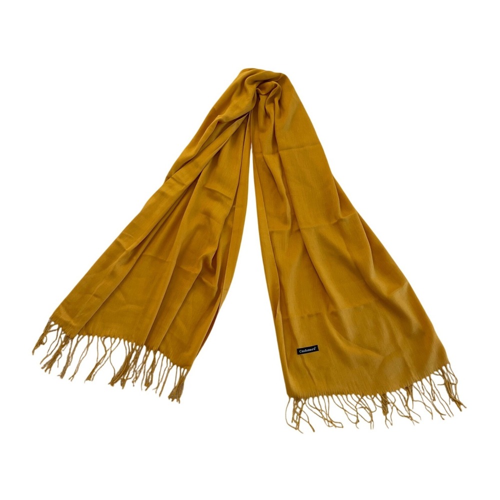 Mustard Yellow Pashmina Shawl Cashmere Blend Fringe Wrap Scarf Solid Gold